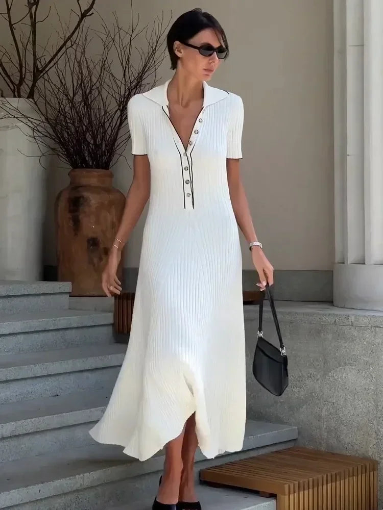 Robe Maxi Tricot Blanc Élégante®